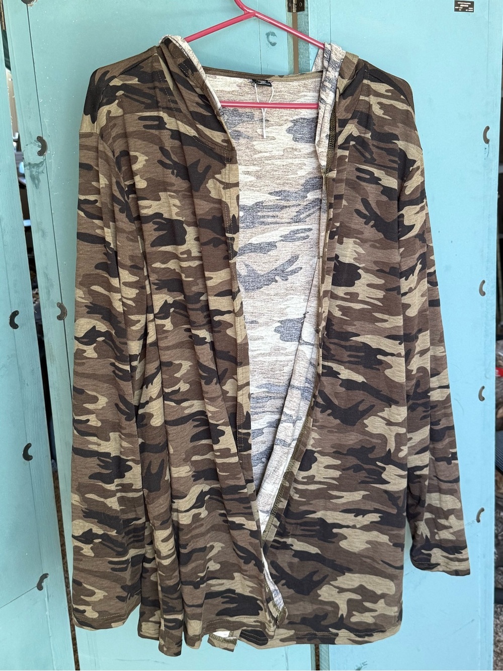 SHEIN Brown Camo Hooded Cardigan